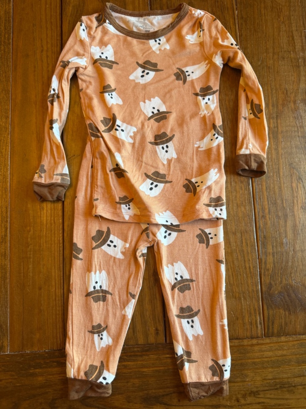 Ghost Cowboy Print Kids Pajama Set - Orange